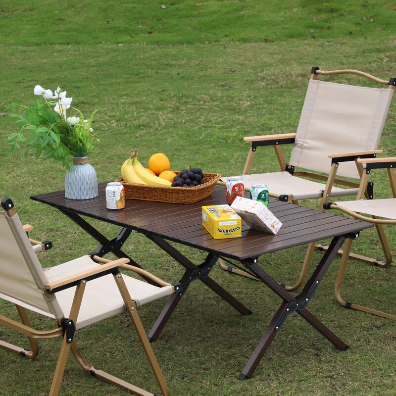 Manufacturer Customized Foldableing Outdoor Aluminum Alloy Egg Roll Table Picnic Leisure Camping Style Table and Chair Set Simple Foldableing Dining Table
