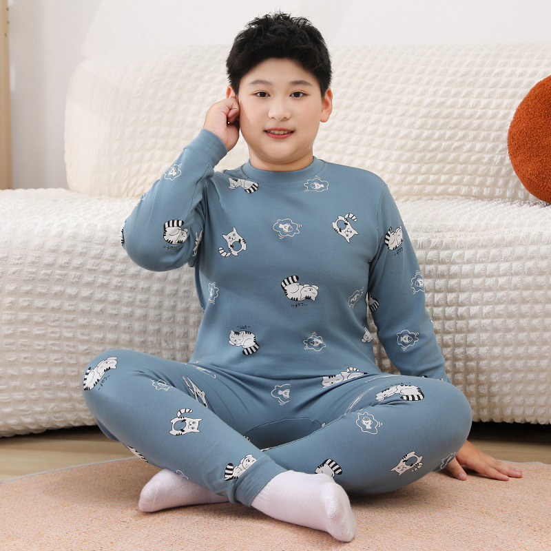 胖童纯棉秋衣秋裤大童青少年棉毛衫学生加肥保暖内衣套装秋冬睡衣|undefined