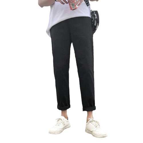 Men's Khaki Color Korean Style Trendy Nine-Twelve Inseam Casual Straight Leg Pants Loose Student New Pure Color Summer Pants