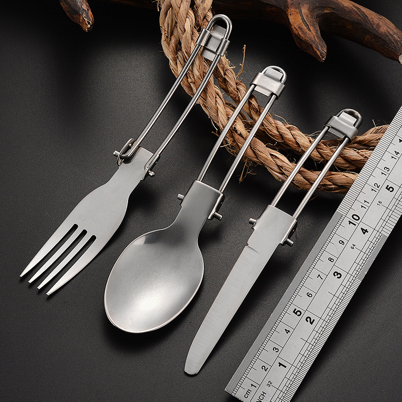 不锈钢折叠刀叉勺组合户外野营餐具 旅行折叠餐具三件套 牛津袋