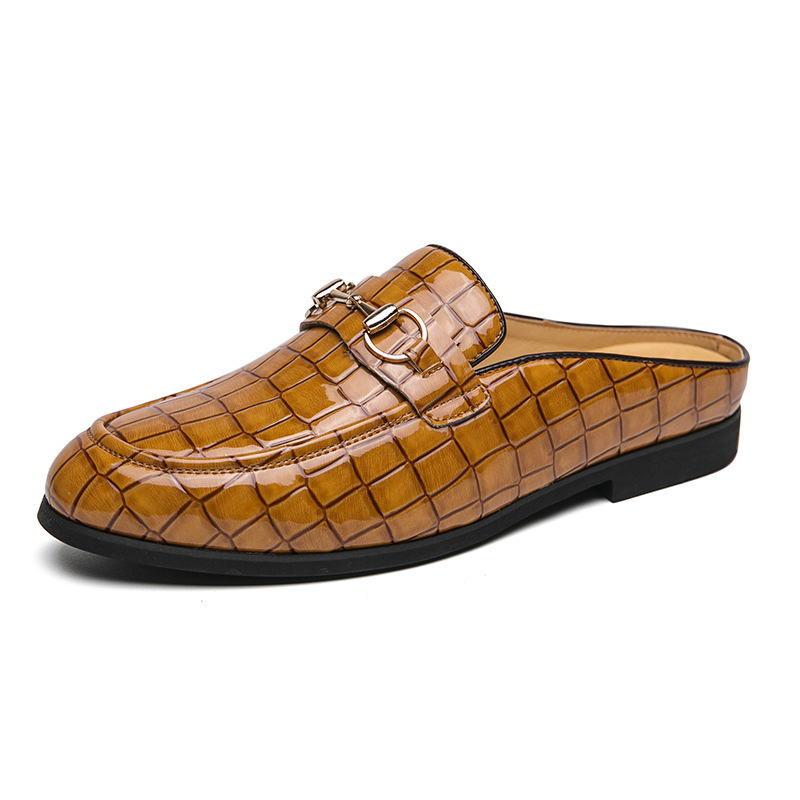 2025 verano nuevo hombre con cabeza de bolsillo medio zapatillas hombre 38 - 47 yardas transfronterizas gran hebilla de caballo medio zapatillas perezosas