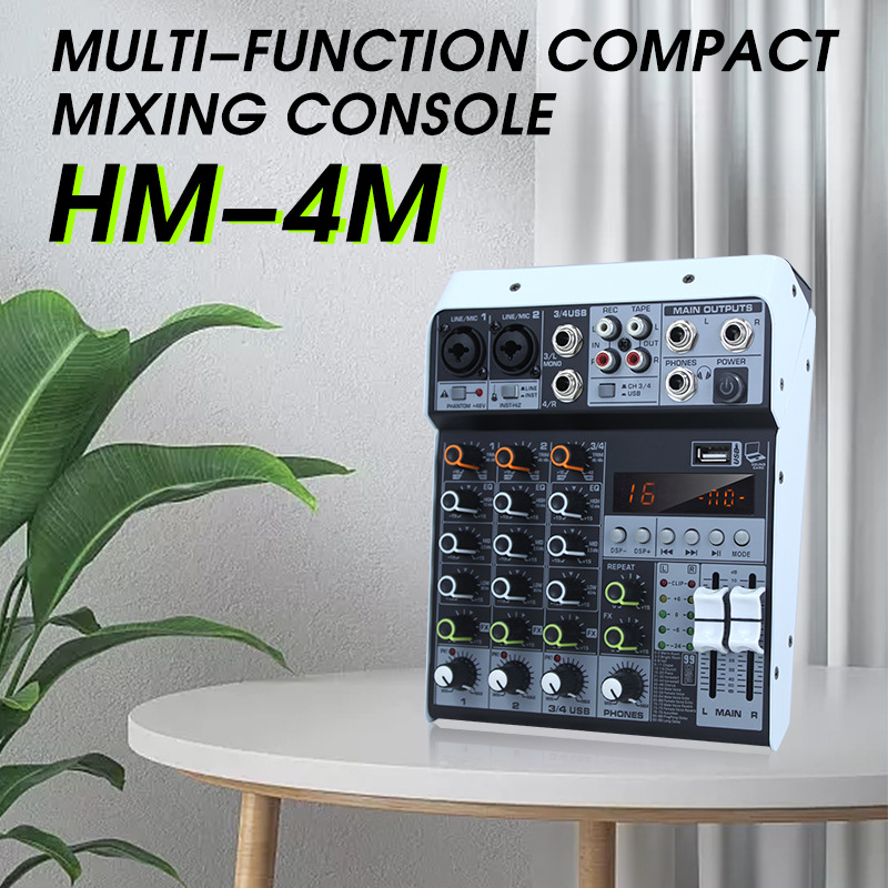 공장 도매 HM-4M 전문 4 웨이 믹서 사운드 카드 내장 DSP 효과 48V 회의 무대 성능 유니버설