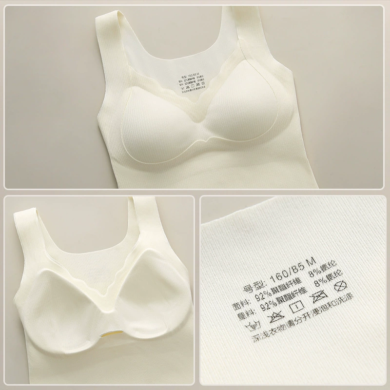 Velvet keep warm tank top, demi-season thermal underwear, top with cups, slim fit
