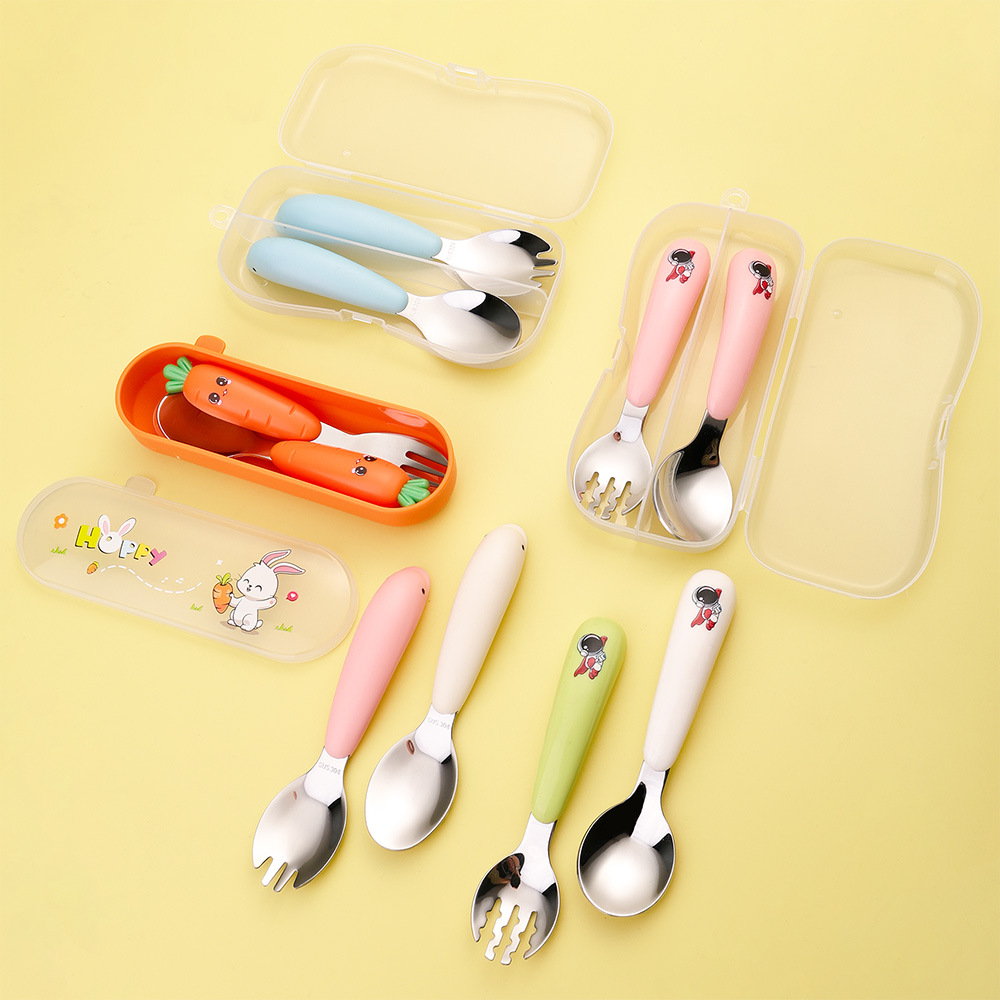 S 304 Stainless Steel Kidsren's Spoon, Fork, Cartoon Storage Learning Spoon, Baby Food Supplement Spoon, Kindergarten Gift
