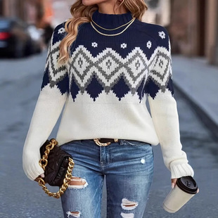 European and American Amazon Foreign Trade Cross-border Autumn and Winter Casual Turtleneck Knitwear plus size Women's Long Sleeve Sweater