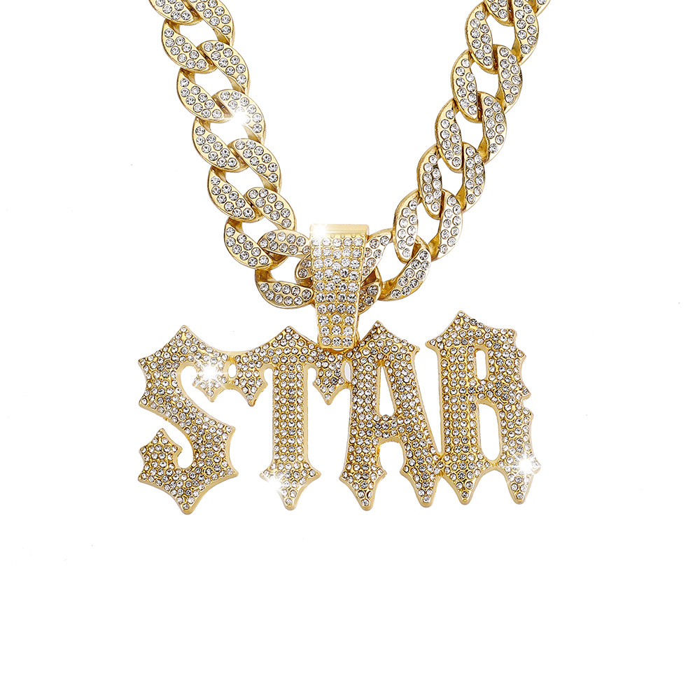 Hip-Hop lleno de diamantes letras de hombre STAR colgante de letras cadena cubana collar punk moda personalidad collar