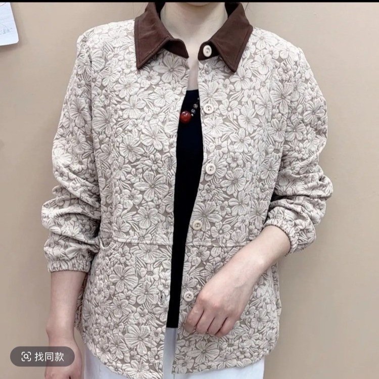气质翻领显瘦妈妈装春秋夹克提花女装外套时尚中老年宽松洋气上衣|undefined