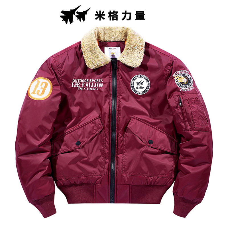 Comercio exterior transfronterizo invierno nuevos hombres ropa acolchada de algodón suelto casual forrado de lana engrosada Cuello de piel abrigo de algodón acolchado abrigo de piloto de los hombres