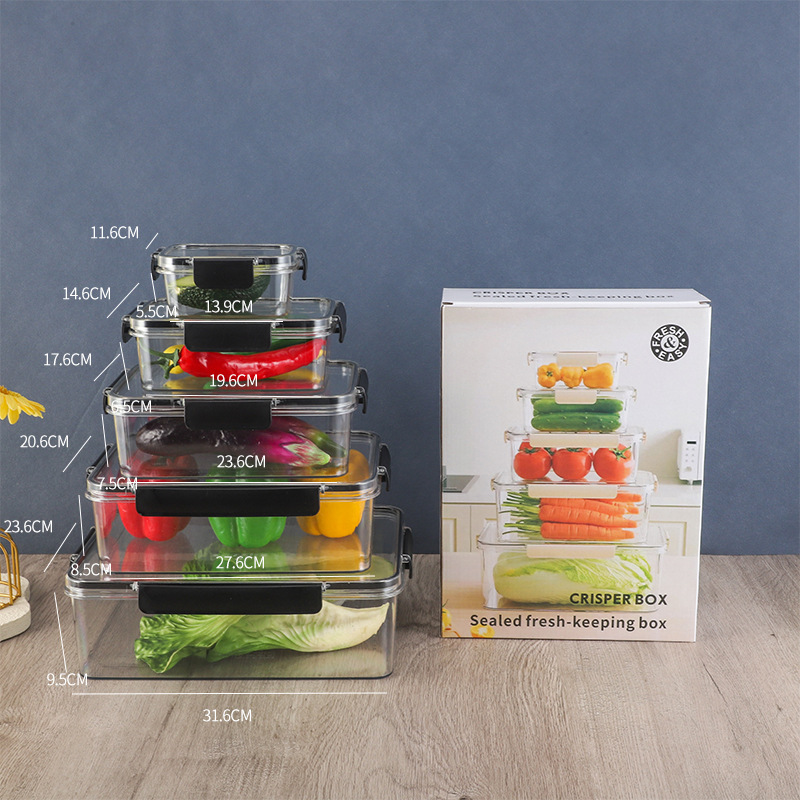 Caja de almacenamiento de refrigerador de grado alimenticio transparente sellado congelado alimentos encurtidos frutas de gran capacidad caja de plástico al por mayor