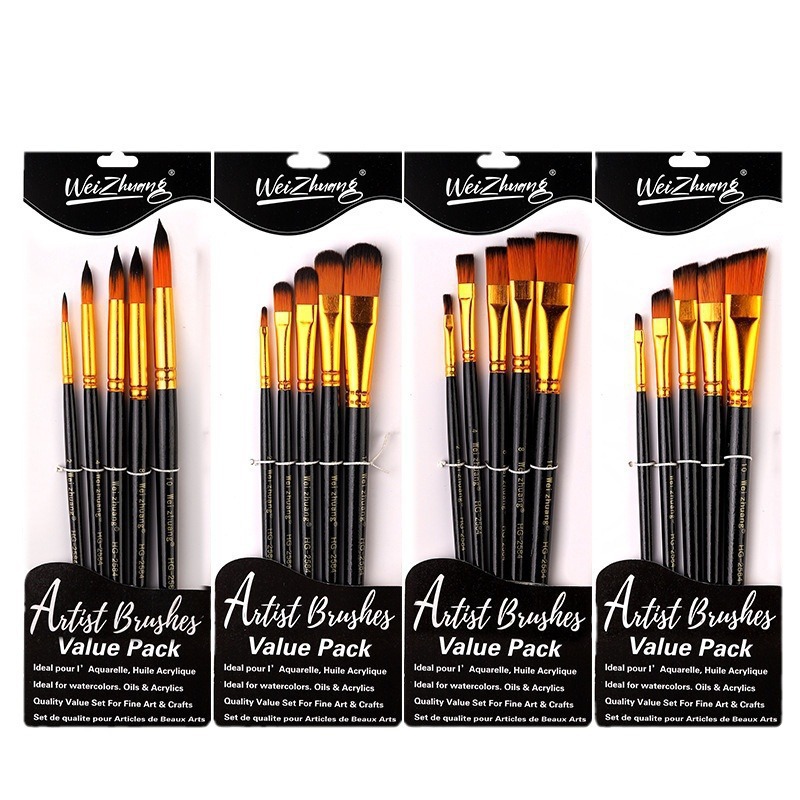 Cinco pinceles transfronterizos de nylon cabello negro de alta calidad suministros de arte estudiantil pintura DIY pinceles pinceles