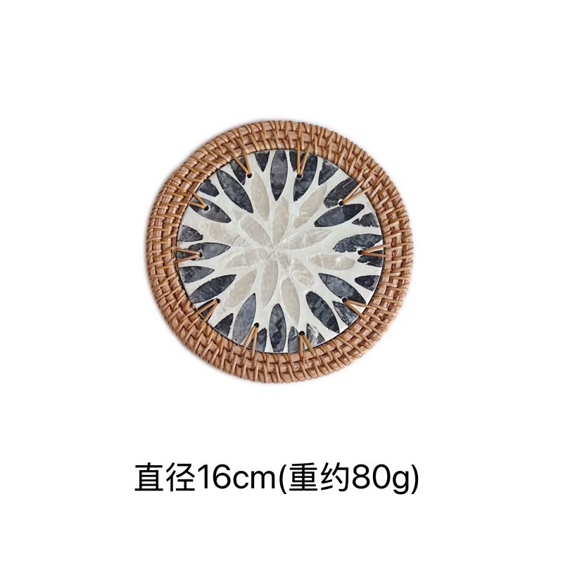 Alfombrilla aislante de concha, posavasos para hoteles y hostales, alfombrilla de desayuno con borde de ratán, alfombrilla antisalpicaduras para mesa de café, aislamiento térmico y protección contra quemaduras.