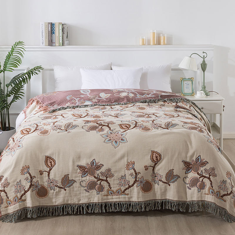 New Retro High-grade Thickened Cotton Gauze Towel Blanket Nap Double Bed Cover Multifunctional Gauze Blanket