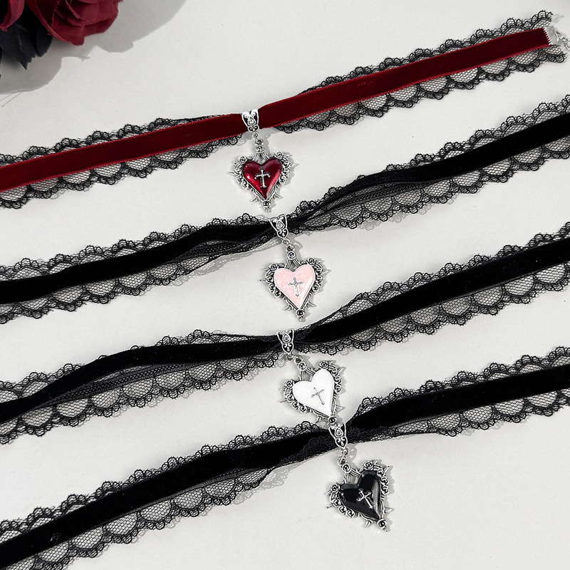 Lace Gothic Thorn Cross Heart Choker Velvet Necklace Cross-Border Jewelry Necklace Lace Gothic Thorn Cross Heart Choker Velvet Necklace Cross-Border Jewelry Necklace