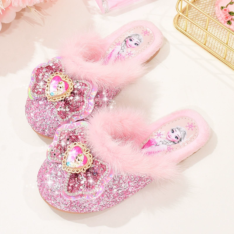 Тапочки для девочек, Новые осенне-зимние милые маленькие принцессы на флисовой подкладке, тапочки из натуральной шерсти и хлопка, Детская домашняя обувь Aisha с мягкой подошвой