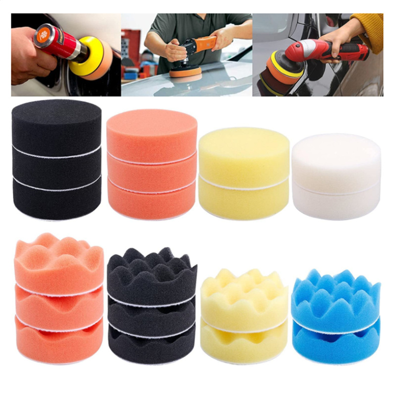 Qinghe pulido 3 pulgadas belleza del coche encerado pulido almohadilla de lana autoadhesiva rueda de esponja de onda plana combinación de 31 piezas