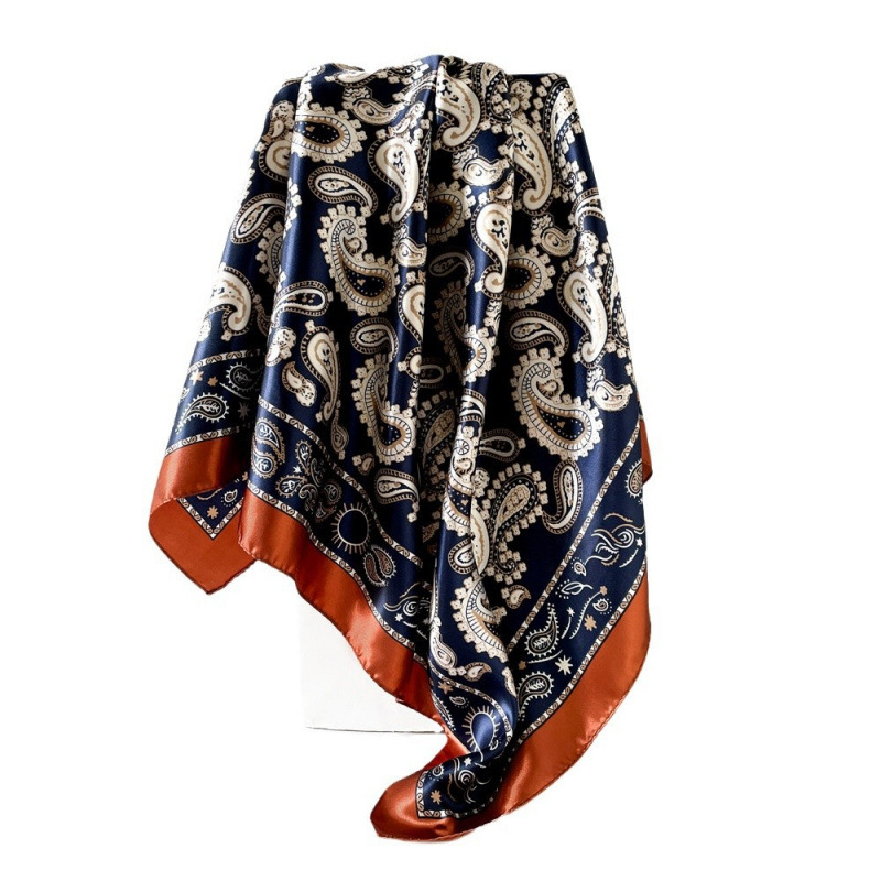 Bufanda de satén con estampado de anacardos de 90 cm para mujer, chal cuadrado grande, accesorio de moda para la cabeza._voghion.com