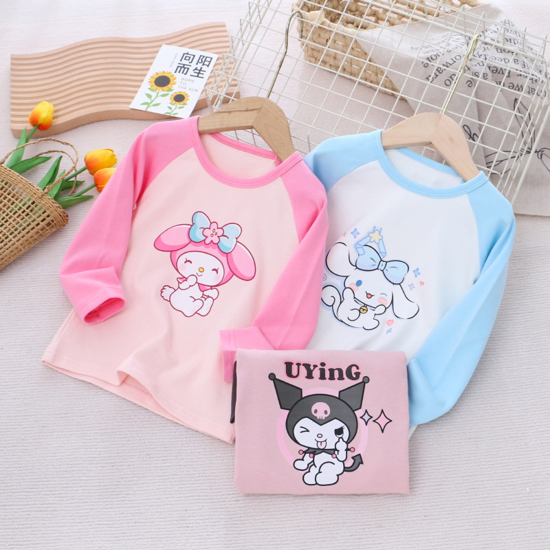 2023 Children's Autumn Outfit Girls' Base Shirt Kids' Long Sleeve T-shirt Raglan Sleeve Top Autumn Clothing Cartoon One-time Shipping