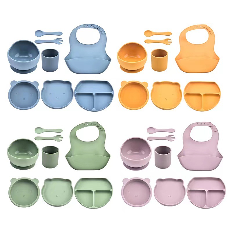 Cross-border children's silicone tableware set Baby food supplement bowl Child Silicone Tableware Set 3