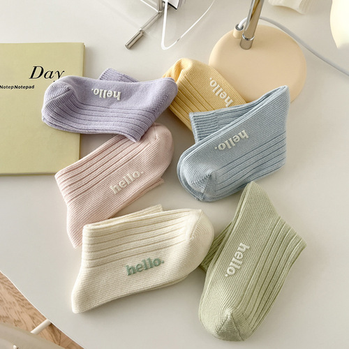 suxinaimin autumn and winter new macaron Japanese socks small fresh Korean cream Zhuji mid-tube cotton socks
