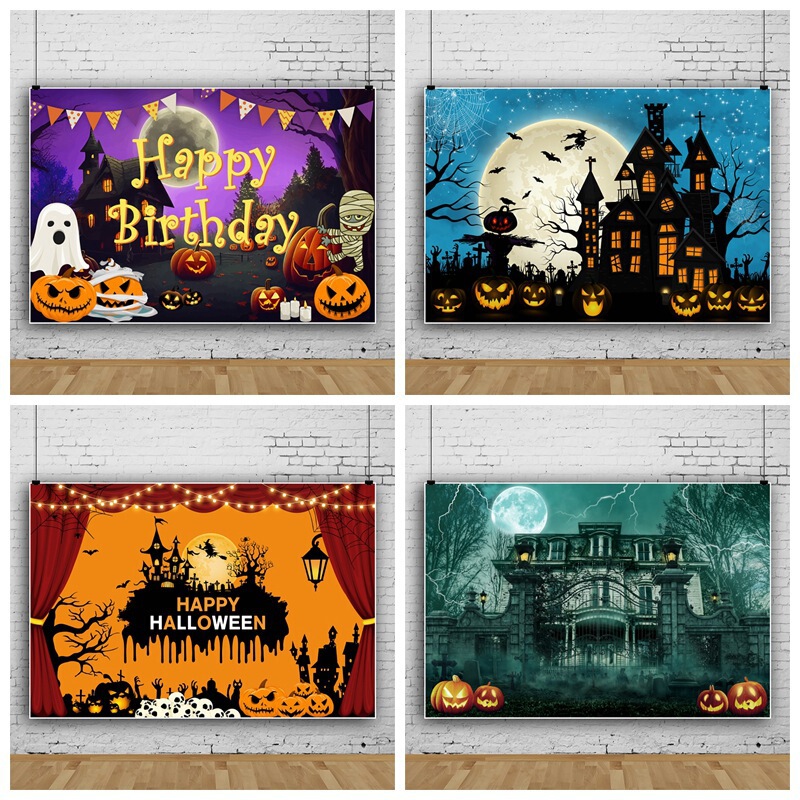 Dark Castle Skull Pumpkin Halloween Party Foreign Trade New Style Photo Material Photography Background Cloth Dark Castle Skull Pumpkin Halloween Party Foreign Trade New Style Photo Material Photography Background Cloth