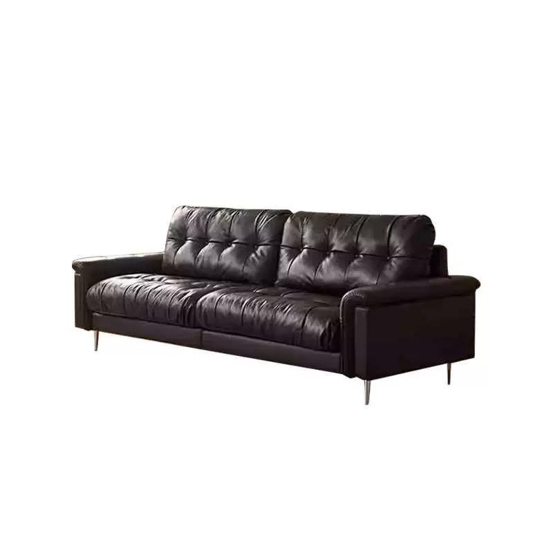 Nebula sofá sofá de cuero de piel de vaca de cera de aceite negro brillante respaldo alto pequeño apartamento retro estilo antiguo estilo Nanyang