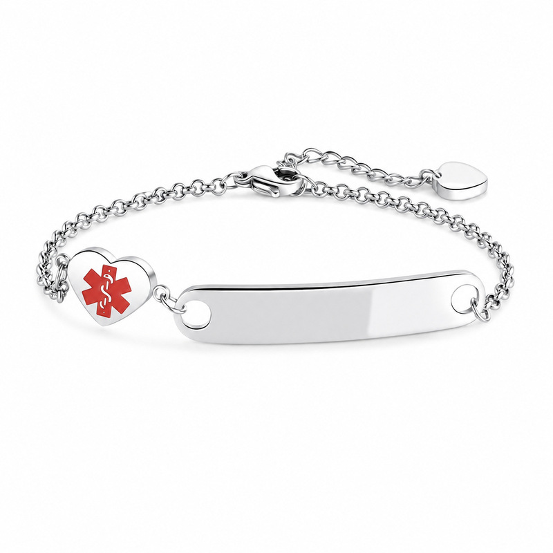 Cross-Border Medical Standard Women's Bracelet DIY Laser-Engraved Curved Tag Bracelet Stainless Steel Chain Adjustable Heart Bracelet