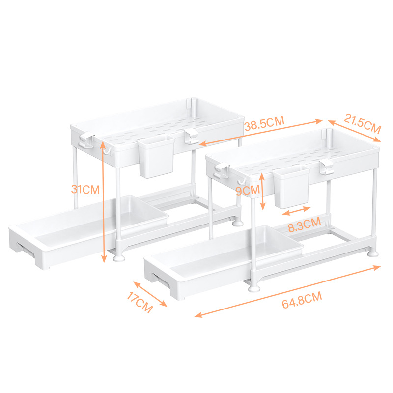 Organizador extraíble de dos niveles para fregadero de cocina, armario, almacenamiento de especias