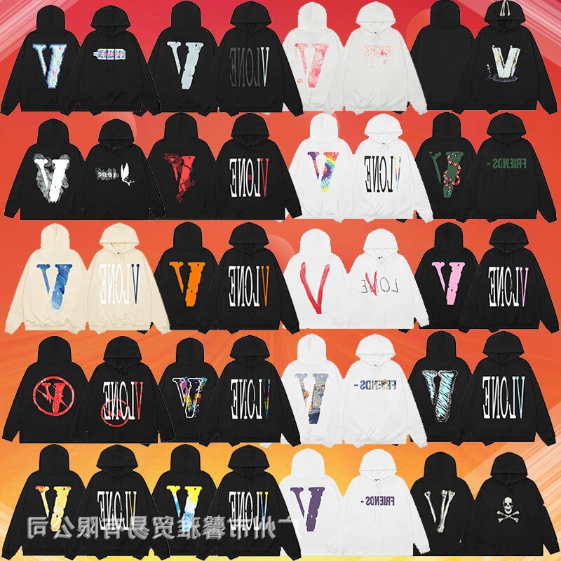 Vlone Fog Mosaic Friends Element Style American Big V Hooded Series Sweatshirt Heavyweight Hoodie