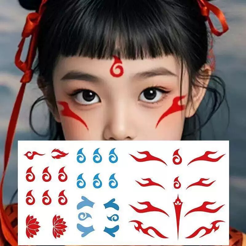 Nezha Magic Child Red Forehead Tattoo Sticker Cos Ao Bing Same Style Eyebrow Children's Performance Waterproof Long-Lasting