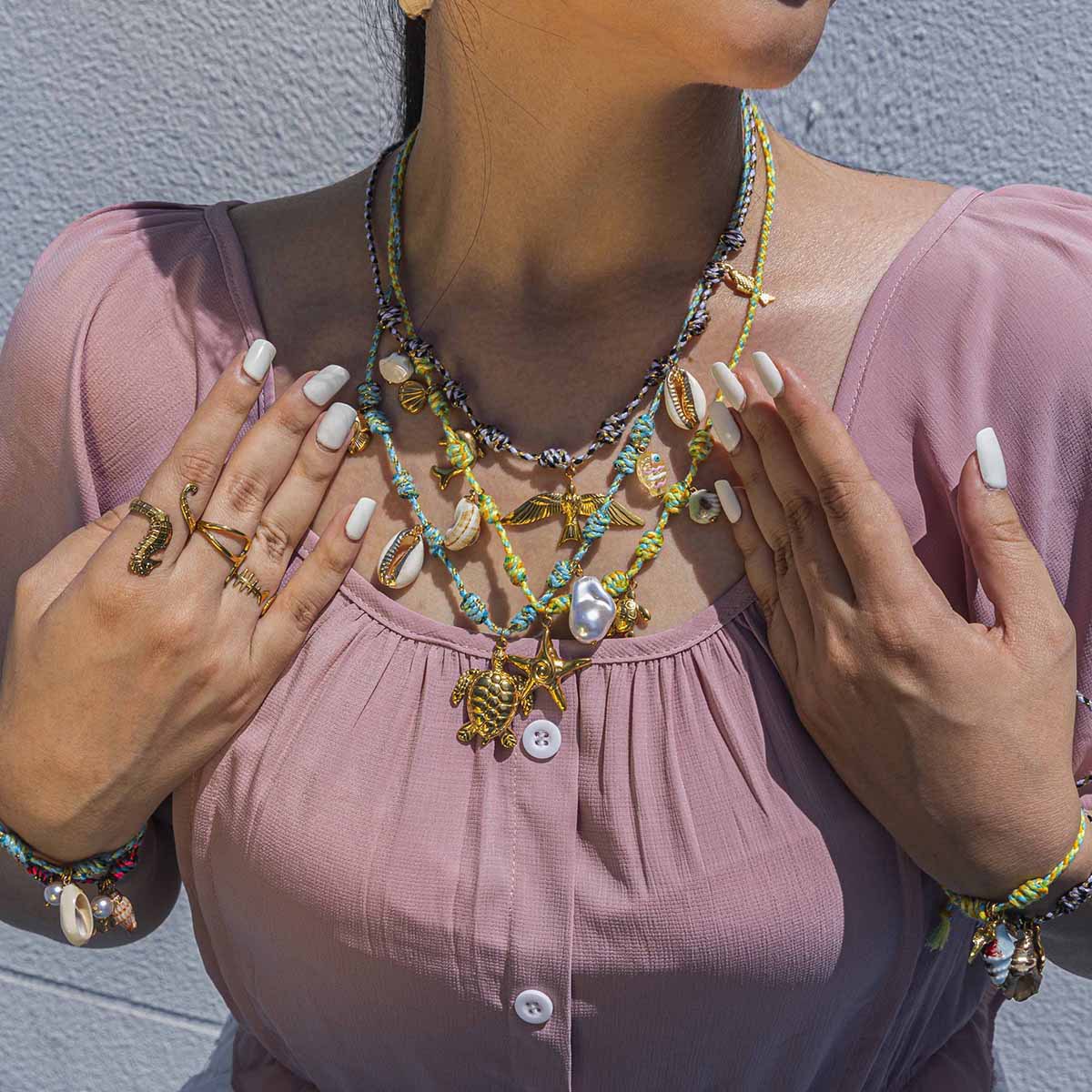 Tena Cross-border hilo de colores tejido collar de perlas reales mujer todo-fósforo animal colgante collar mujer sin decoloración joyería image 1