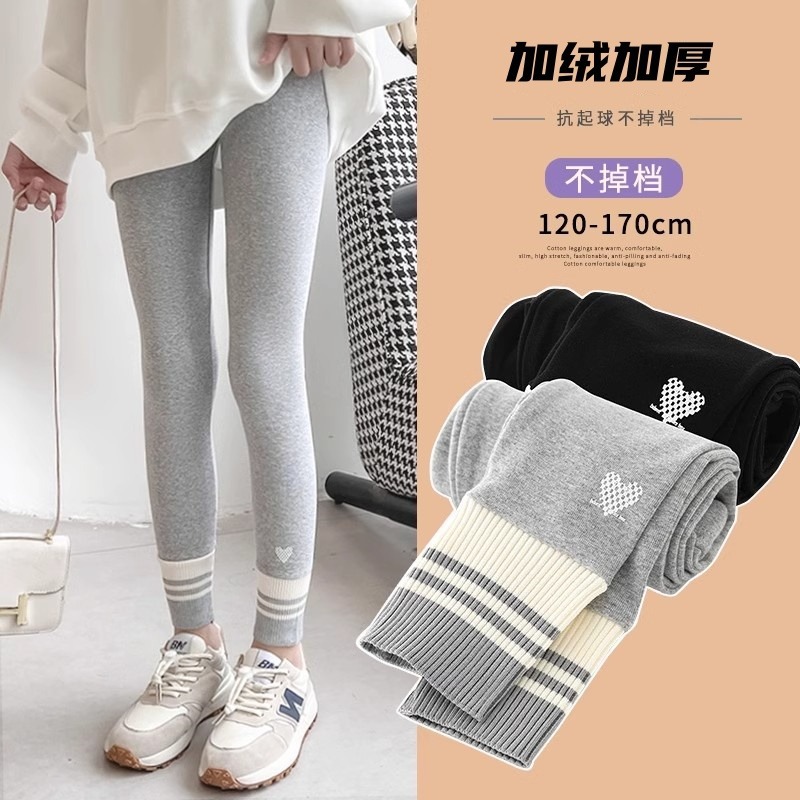 Girls' fleece-lined leggings, autumn and winter outerwear, 2024 new style, thickened pants for medium and large girls, 12 years old, sportswear.