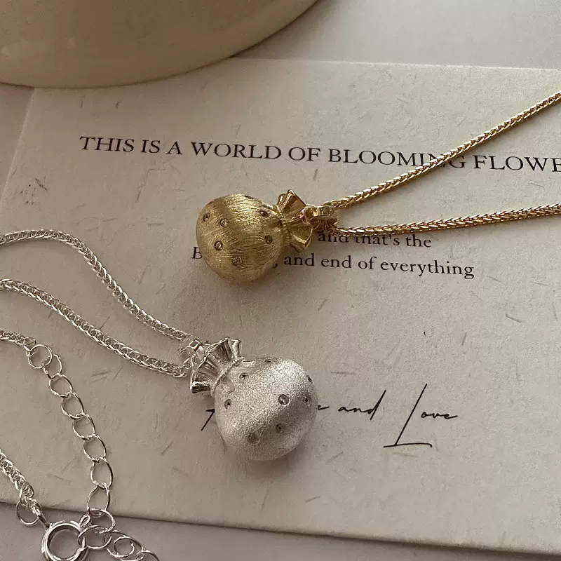 S925纯银韩版小众设计感拉丝福袋项链国风简约复古款个性锁骨链