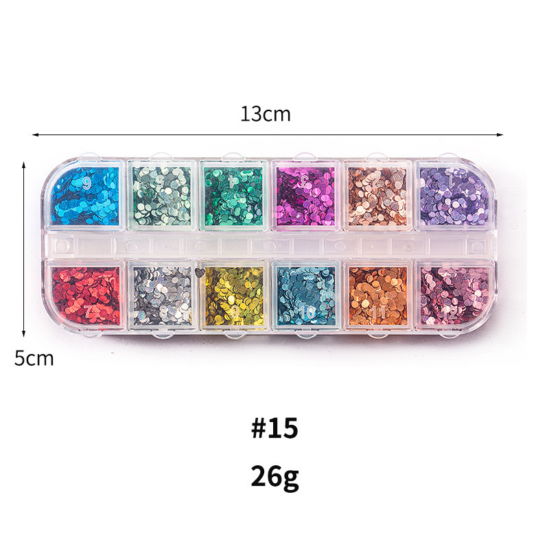 Taifei uñas caja de tira larga lentejuelas 12 rejilla caja de tira larga parche de uñas DIY uñas lentejuelas uñas traje de joyería