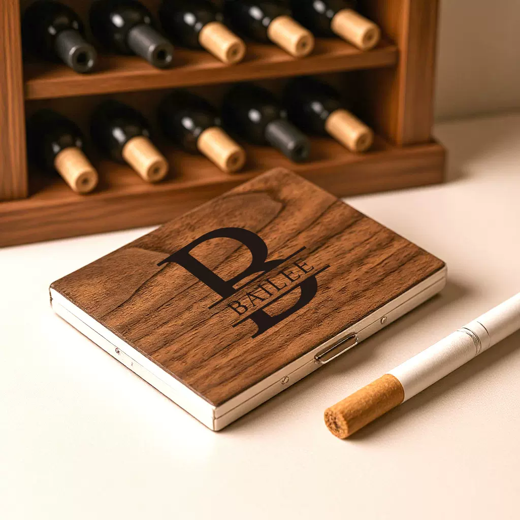 黑胡桃实木香烟盒收纳送礼金属框不锈钢雪茄盒复古礼品盒雕刻字