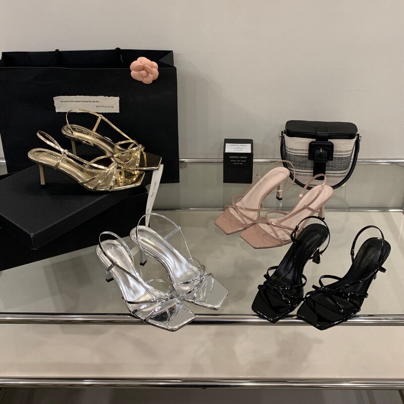 5 & 7cm Thin Heel Sandals Women's 2025 Summer Explosive French Style Bow Matching Skirt Open Toe High Heel Sandals Roman Women