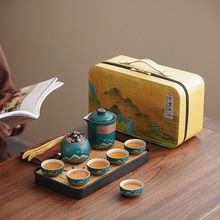 粗陶茶具套装中式青山飞鸟凌雪壶旅行快客杯年会礼品批发定制logo