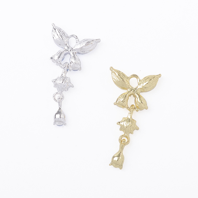 漢服古風髪飾りジルコン四弁大蝶水滴ペンダントdiyブレスレットイヤリングヘアピンアクセサリー部品
