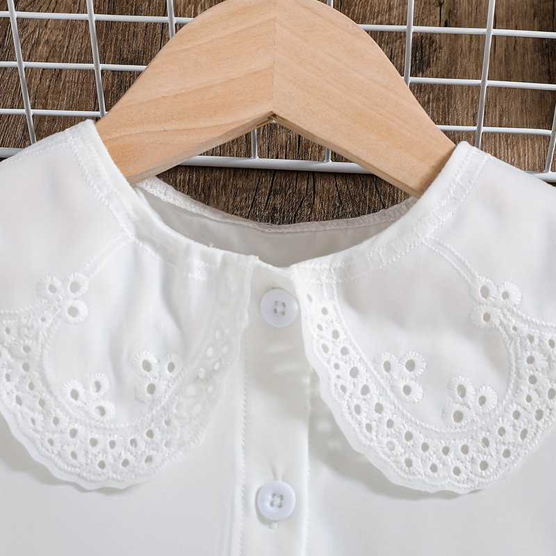 Camisas de niñas de verano suministro transfronterizo pura muñeca blanca cuello manga burbuja niños pequeños y medianos adorables camisetas