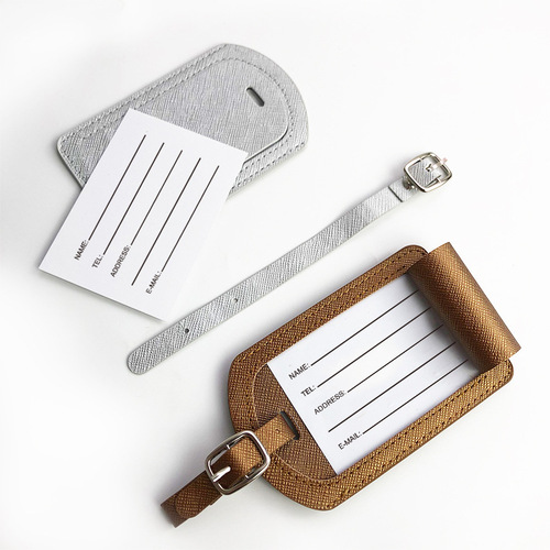 Cross-border multi-color cross pattern oil edge double layer with card paper PU leather strap luggage tag boarding pass
