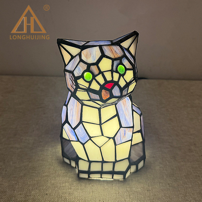 Cross-Border New Cat Lamp Series Jinglong Tiffany Led Night Light Creative Desktop Stained Glass Cat Lamp Table Lamp Cross-Border New Cat Lamp Series Jinglong Tiffany Led Night Light Creative Desktop Stained Glass Cat Lamp Table Lamp