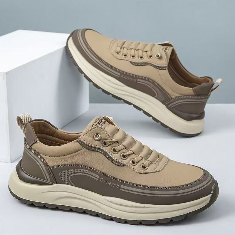 Men's Shoes Spring New Style Thick-Soled Outdoor Men's Leather Shoes Versatile Lightweight Cushioning Soft-Soled Sports and Casual Shoes
