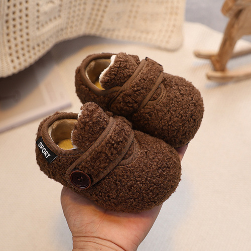 Children's Birkie Shoes Winter New Girls Baby First Walking Shoes Boys Kids Double Cotton Plush Shoes Baby Bean Shoes Fleece Lined