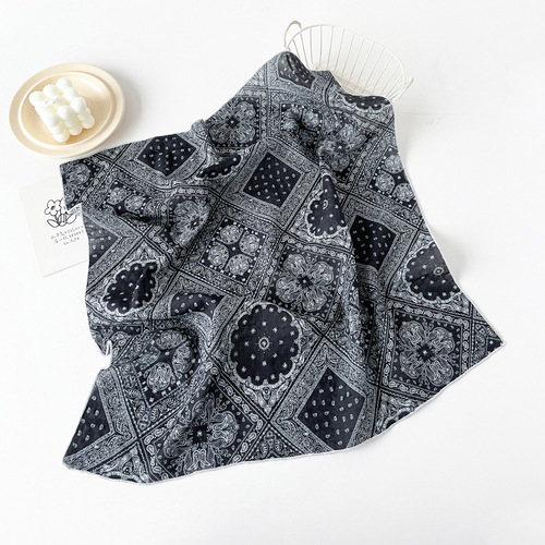 Cotton silk scarf small square scarf for women spring new European and American headscarf versatile cashew print cotton and linen scarf