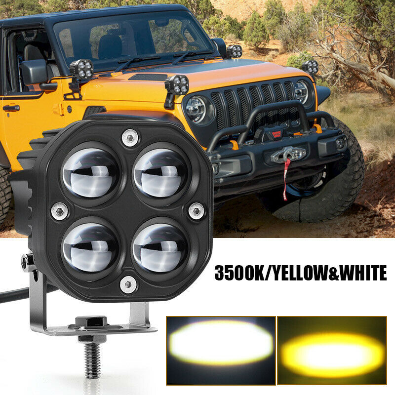Auto y motocicleta LED 40W cuadrado 4D blanco y amarillo bicromático foco de lente 60W auxiliar de luz alta