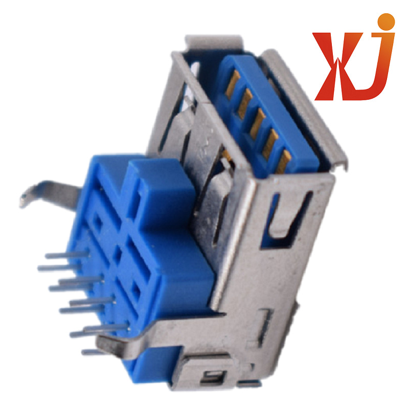 垫高USB连接器插板  加高USB3.0插座9p  卷边usb插孔蓝芯90度