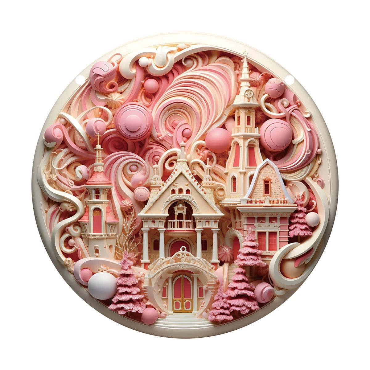 Navidad rosa transfronteriza castillo teñido ventana rosa decoración de pared habitación adorable decoración de serie rosa cálida