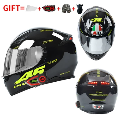 Motosiklet kaskı (dəbilqə) – Safe for Men and Women - bluetooth-model-glossy-black-46-silver-plated-mirror-high-definition-mirror-m55-56-head-circumference
