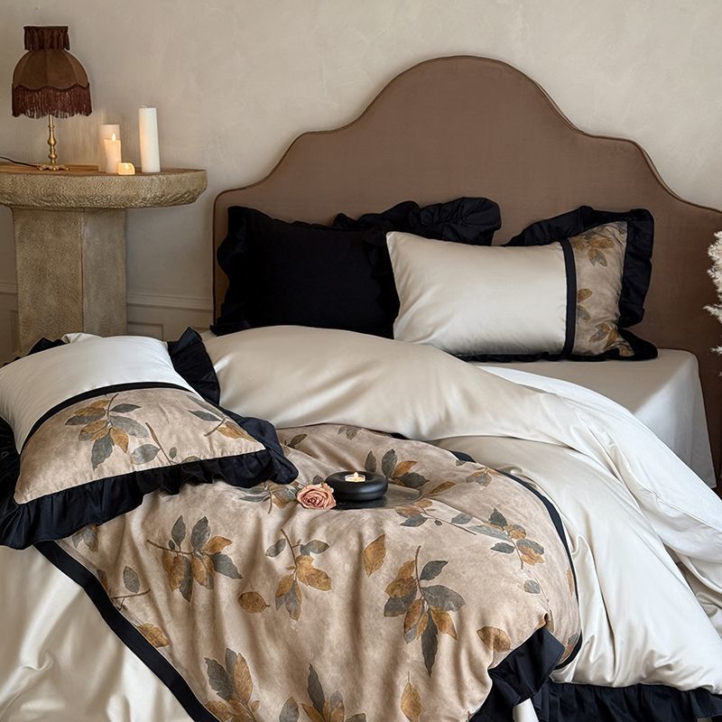Nordisk vintage boho bäddset i tryckt bomull för hemmet_voghion.com