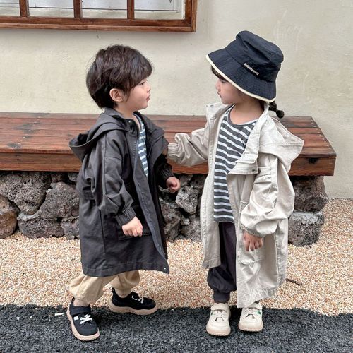 Children's coat mid-length hooded windbreaker for boys and girls  new spring and autumn Korean style loose baby coat
