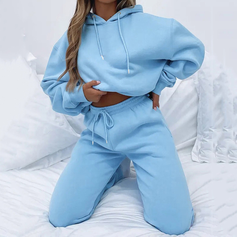 Ensemble Décontracté Femme À Capuche Avec Pantalon Et Poches_voghion.com